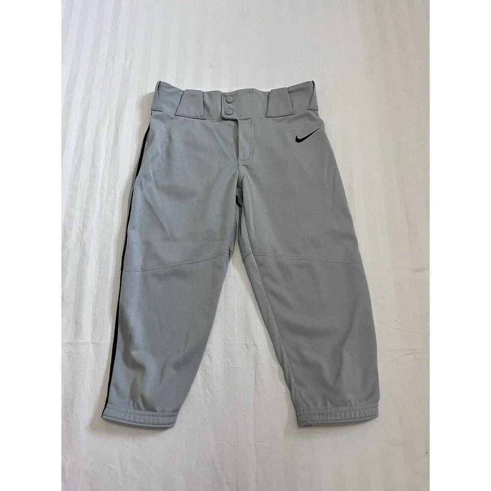 Nike Boys Vapor Select Baseball Pants Large L Gray Piped BQ6444-052 Dri-Fit 3/4